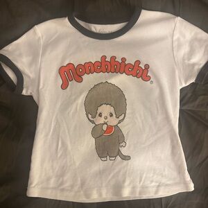 Monchhichi White Crop Top with Black Trim
